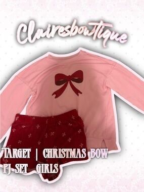 Target Girls Pink and Red Christmas Bow Pajama Set